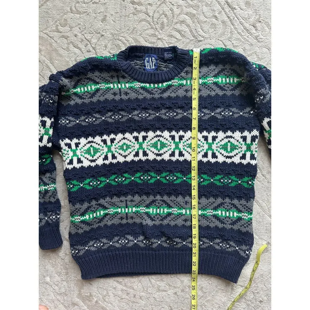 Vintage 90s GAP Rare Sweater Men’s Small Fair Isle Knit Blue Green Cotton